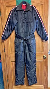 VTG Sno King Ski Suit 1 Piece Black Striped Insulated Snowmobile Winter Snow